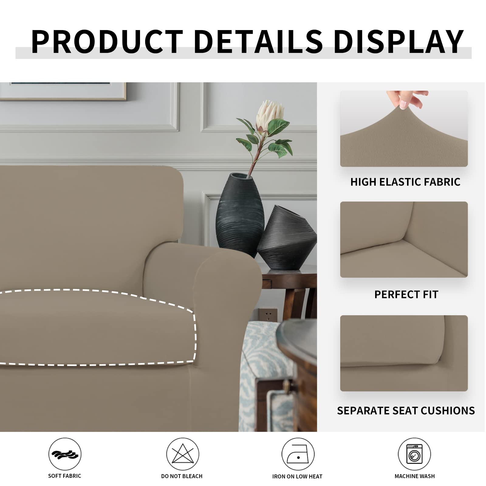 Easy-Going 2 Pieces Microfiber Stretch Chair Slipcover - Spandex Soft Fitted Sofa Couch Cover Washable Furniture Protector With Elastic Bottom Kids Pet Natural