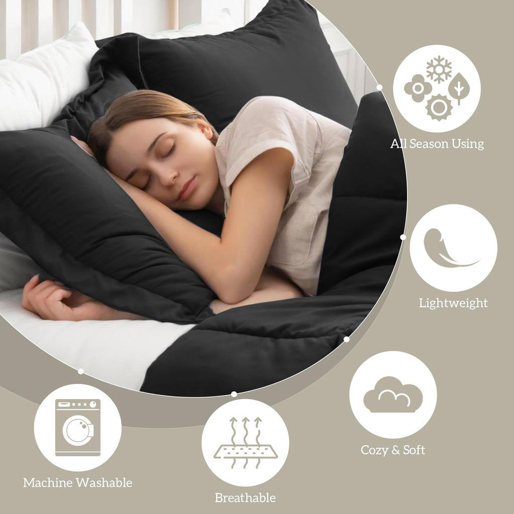 Homelike Moment Oversized Queen Comforter Set Black, Lightweight Reversible Down Alternative Bed Comforter Sets, Soft All Season