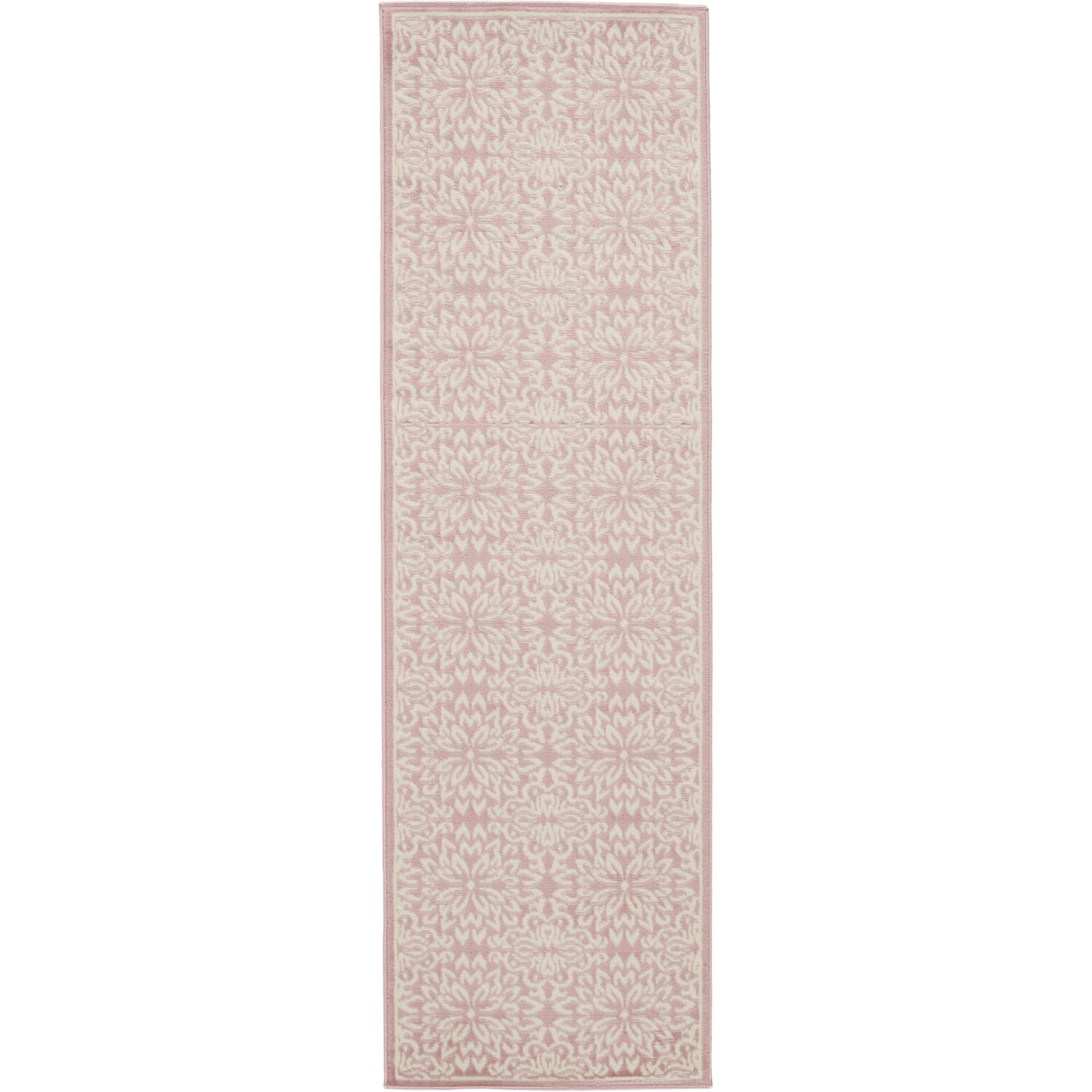 Nourison Jubilant Floral Ivory/Pink 23 x 73 Area-Rug, Easy-Cleaning, Non Shedding, Bed Room, Living Room, Dining Room, Kit