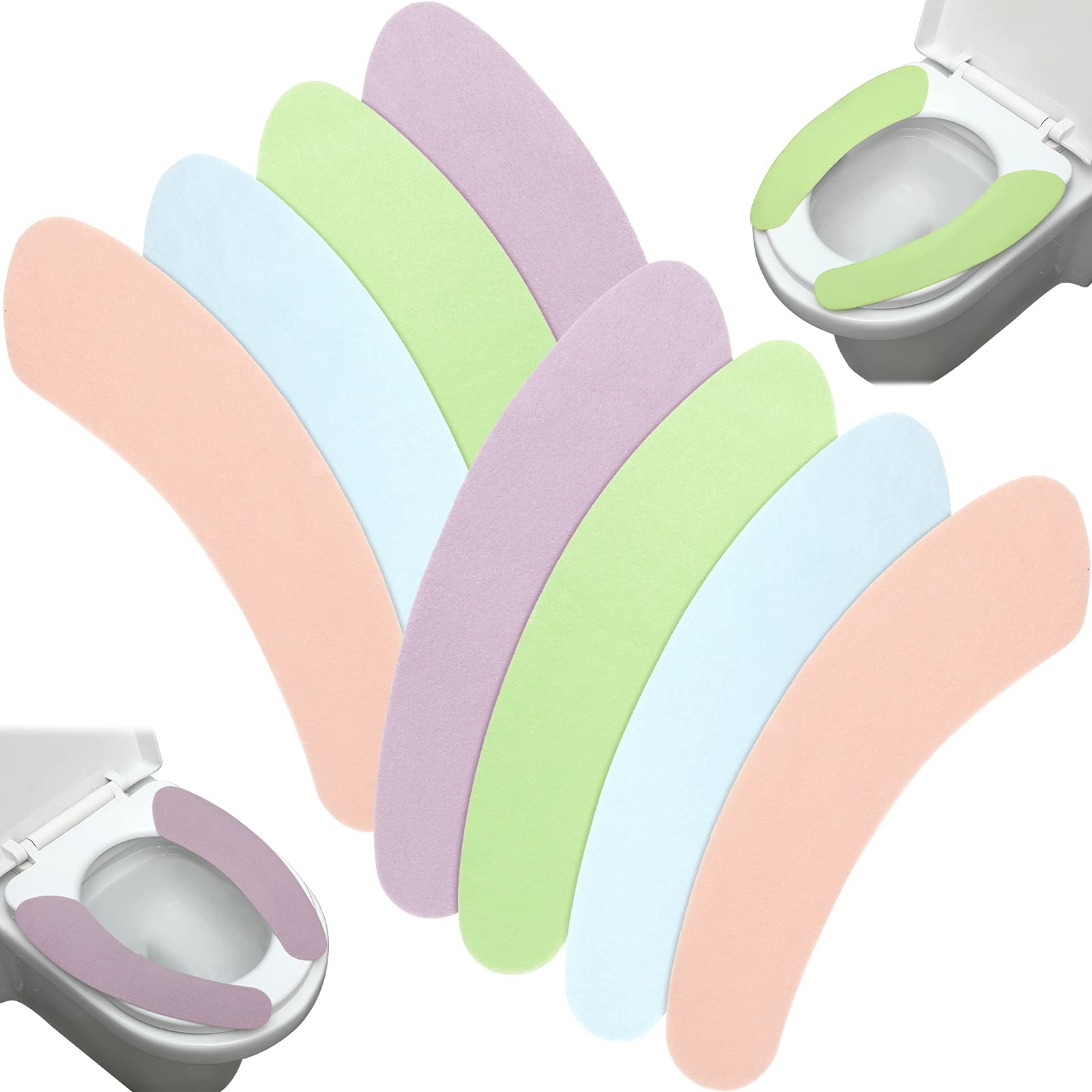 8 Pairs Bathroom Warmer Toilet Seat Cover Pads Washable and Reusable Toilet Seat Cushion Pad Warmer Cover Upgraded Cushion for W