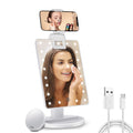Lighted Makeup Vanity Mirror with Phone Holder and 10X Magnifying Mirror, 21 LED Lighted Mirror with Touch Sensor Dimming, 180Ad