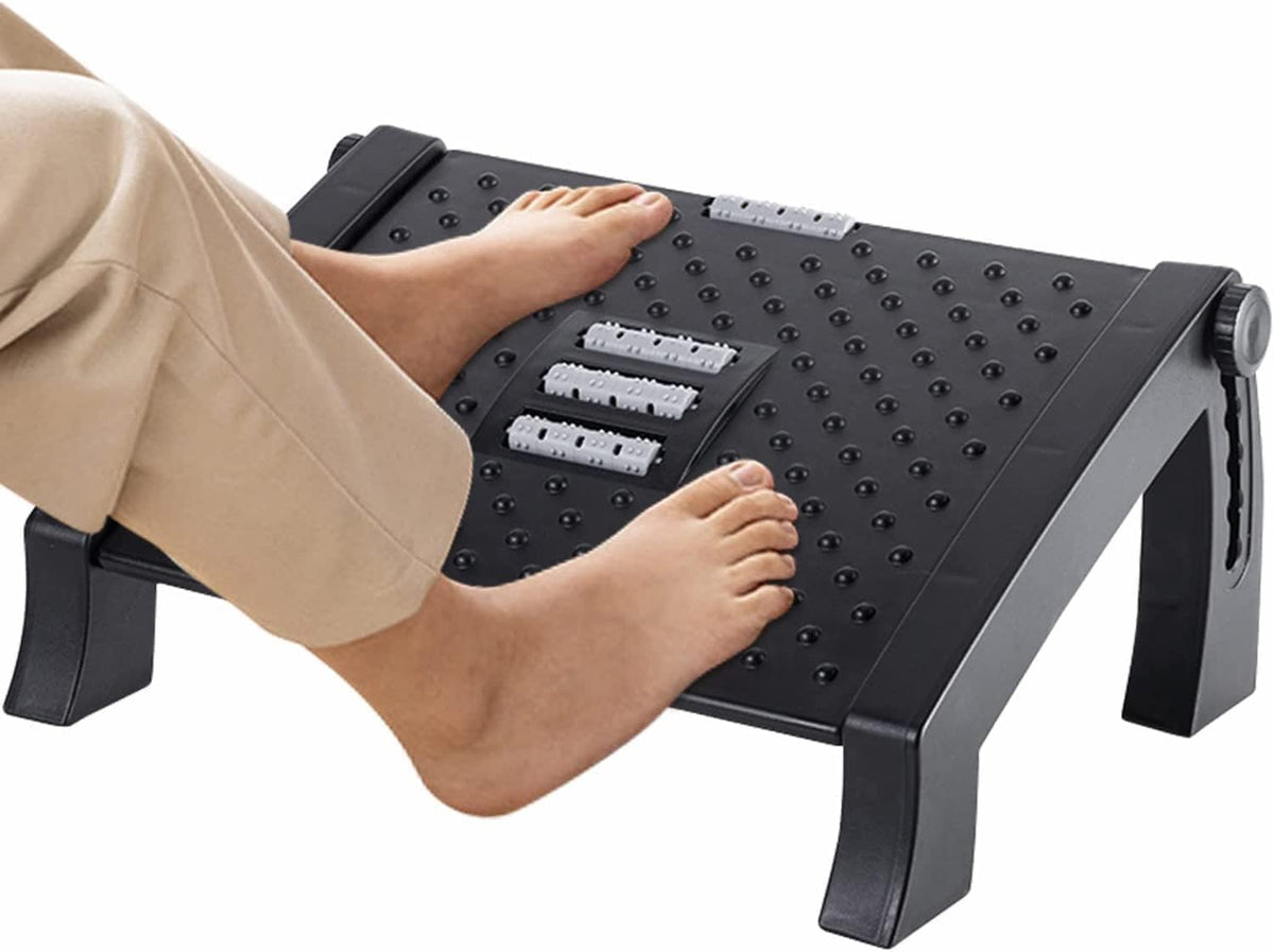 Auryxen Adjustable Foot Rest Under Desk, 6 Height Levels, Massage Texture With Roller, Ergonomic Foot Stool For Office And Home