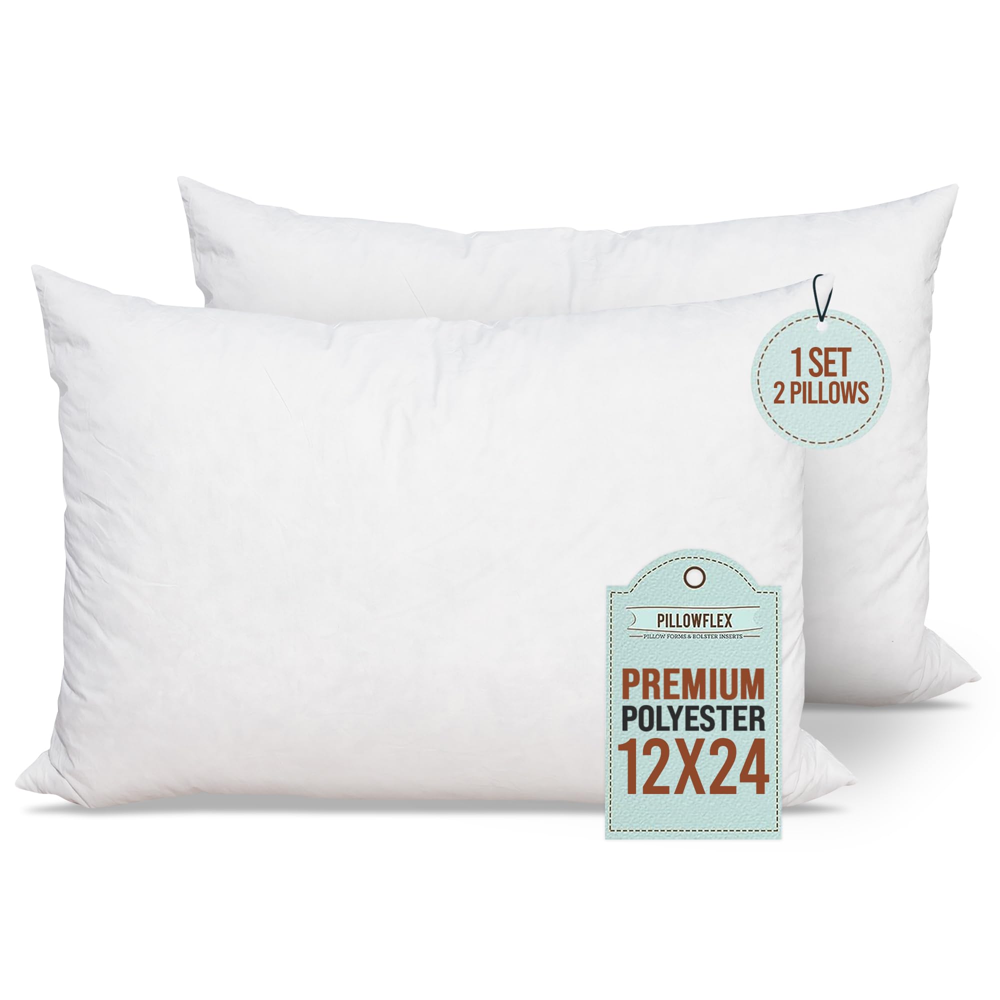 Pillowflex Set Of 2 (12X24) Premium Polyester Pillow Inserts - European Rectangle Pillow Forms, Machine Washable, Sham Pillow In