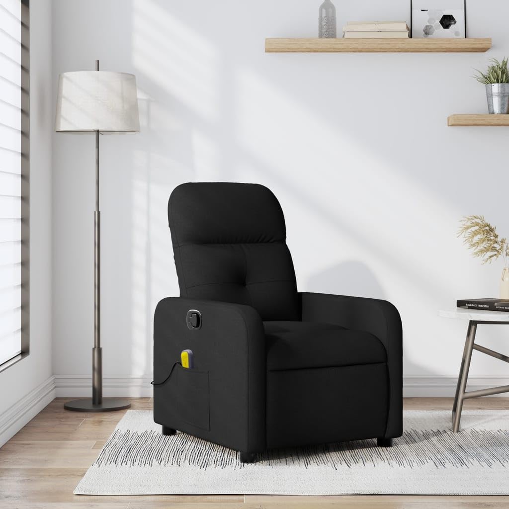 vidaXL Black Fabric Massage Recliner Chair - Manual Adjust with Vibration, Added Comfort, Easy Storage in Living Space