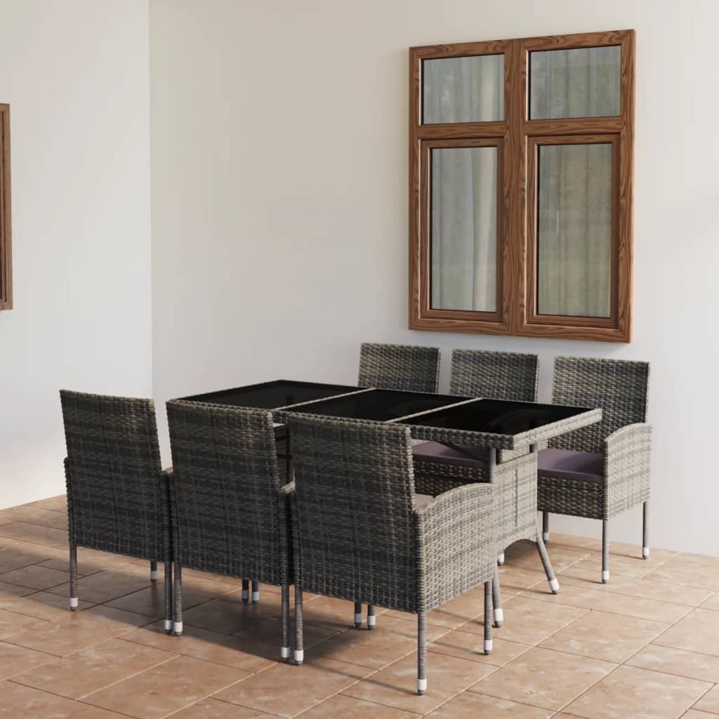 vidaXL Patio Dining Set 7 Piece Outdoor Garden Terrace Yard Patio Table and Chair Seating Seat Dining Set Furniture Poly Rattan Anthracite and Gray