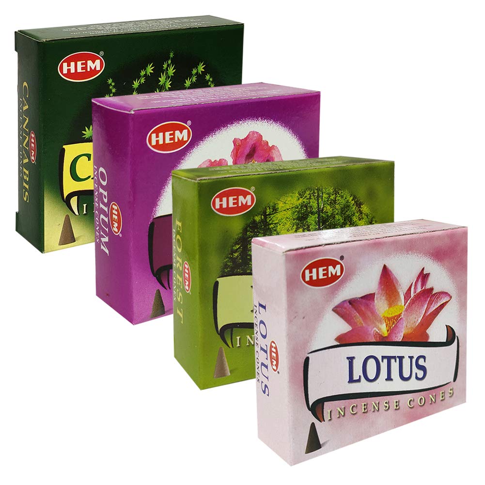 Hem Incense Cones Variety Pack #2 And Cone Incense Burner Bundle With 4 Most Liked Fragrances