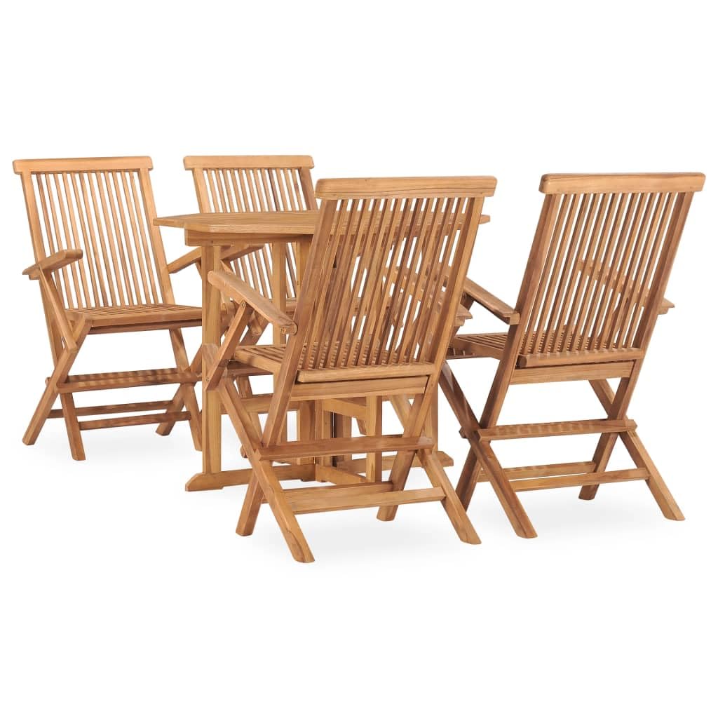 vidaXL Solid Teak Wood Folding Patio Dining Set - 5 Pieces Square Table & Chairs for Garden, Terrace