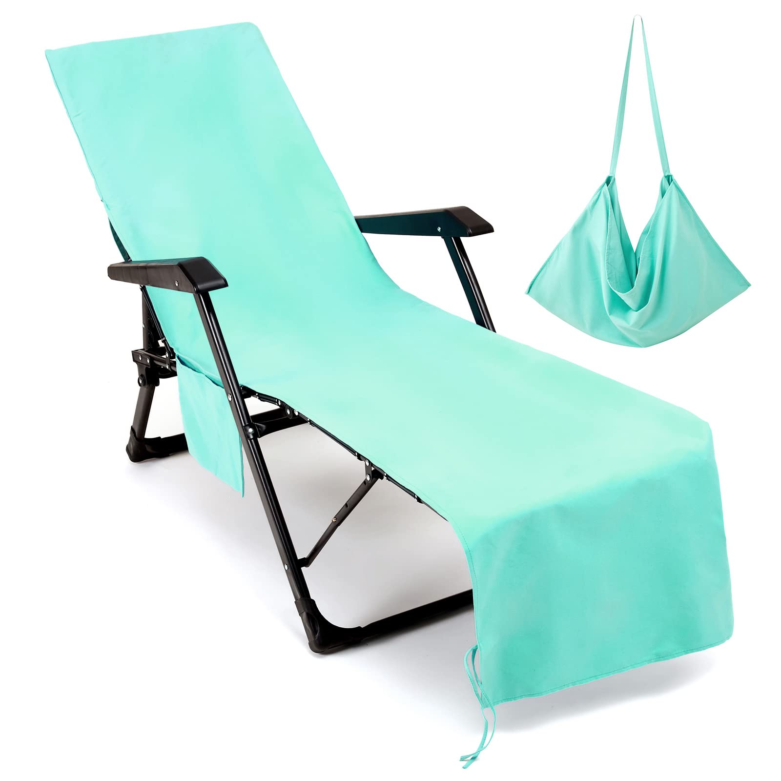 Vocool 85 X 30 Inch Microfiber Beach Chair Towel Cover Lounge Chair Cover Pool Chair Cover With Pockets Soft And Quick Dry Chaise Towels Cover For Holidays Sunbathing Beach Hotel, Green