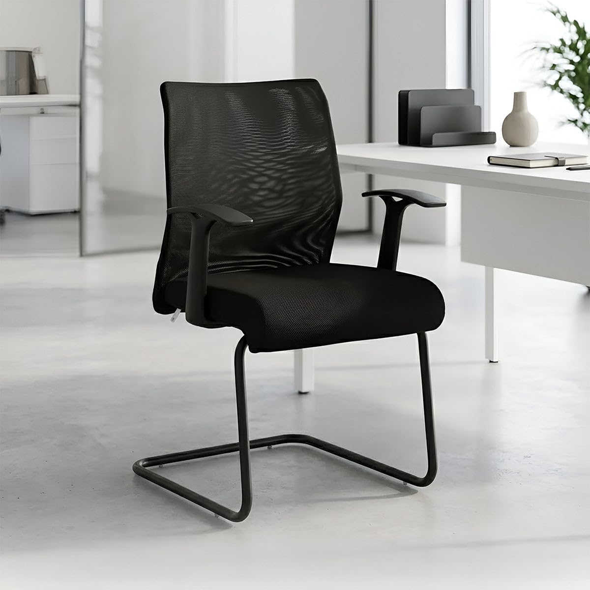 Nilkamal Thames Visitor Chair| Breathable Mesh Back | Cushioned Seat And Metal Base | For Home, Office, Reception, Desk, Study|