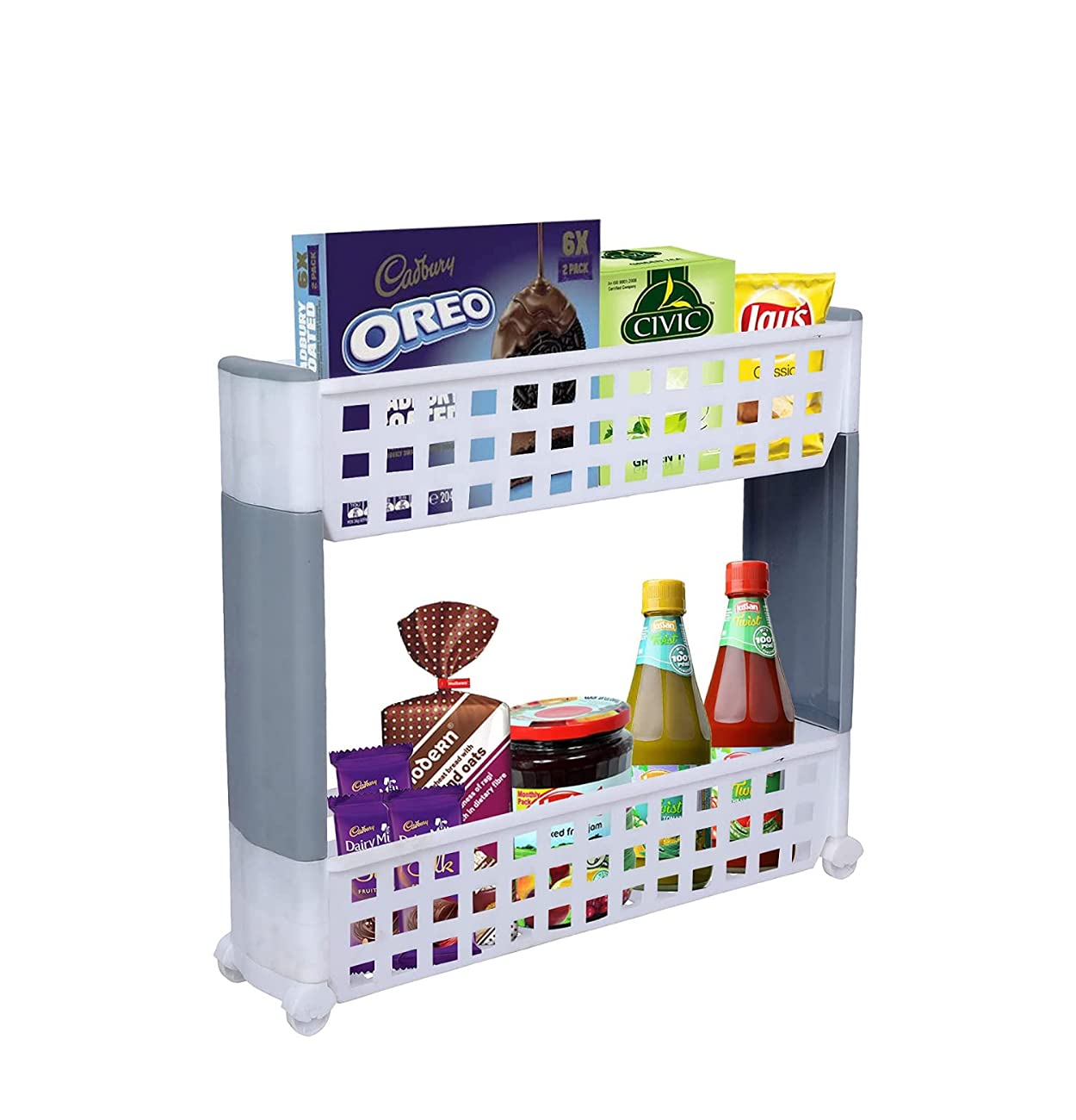 Simparte 2 Layer Slim Storage Rack With Wheels  Multipurpose SlideOut Shelf Organizer For Kitchen, Bathroom, Laundry & Office 