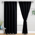 Jiuzhen Blackout Curtains For Bedroom - 60 Inch Extra Wide Thermal Insulated Room Darkening Privacy Soundproof Curtains For Living Room, Set Of 2 Panels With Tiebacks, 60 X 84 Inches, Black