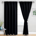 Jiuzhen Blackout Curtains For Bedroom - 60 Inch Extra Wide Thermal Insulated Room Darkening Privacy Soundproof Curtains For Living Room, Set Of 2 Panels With Tiebacks, 60 X 84 Inches, Black