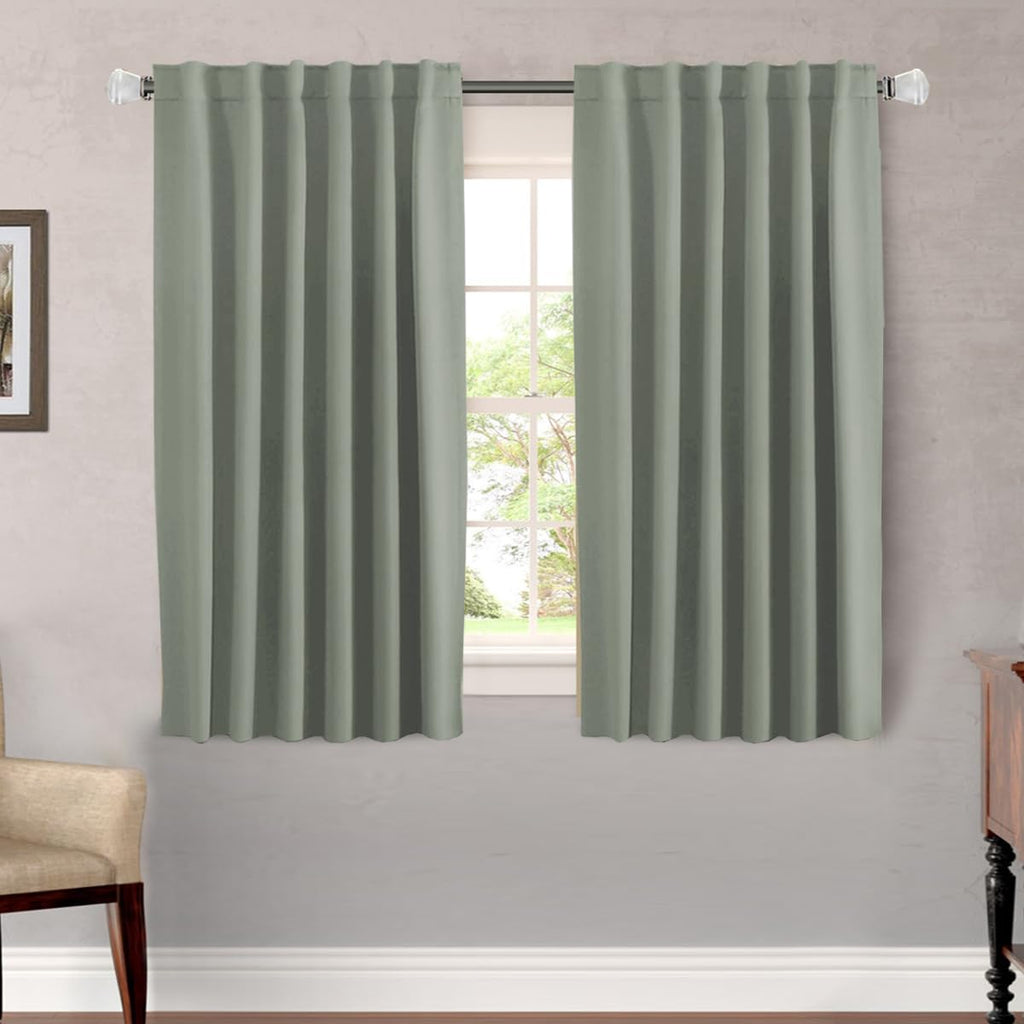 H.Versailtex Blackout Curtains Thermal Insulated Window Treatment Panels Room Darkening Blackout Drapes For Living Room Back Tab/Rod Pocket Bedroom Draperies (2 Panels, Sea Grass, 52 X 54 Inch)