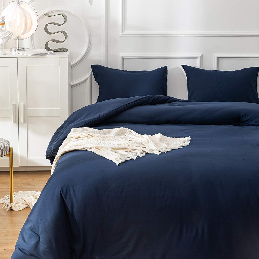 Clothknow Dark Blue Comforter Set California King 3Pcs Navy Blue Bedding Comforter Sets Blue Comforter Dark Blue Comforter Sets
