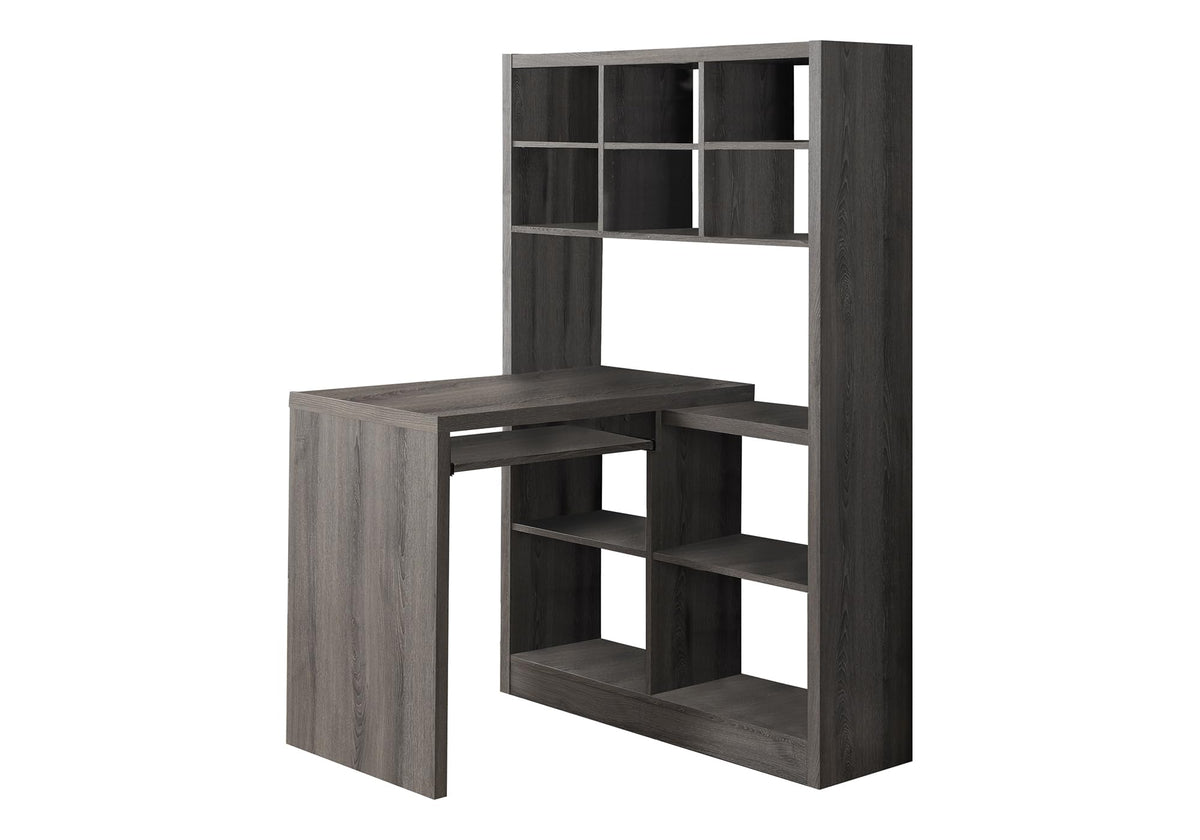 Monarch Specialties I Storagebookcase Left Or Right Set Upcorner Desk With Multiple Adjustable Shelves, 60 Inch L, Dark Taupe