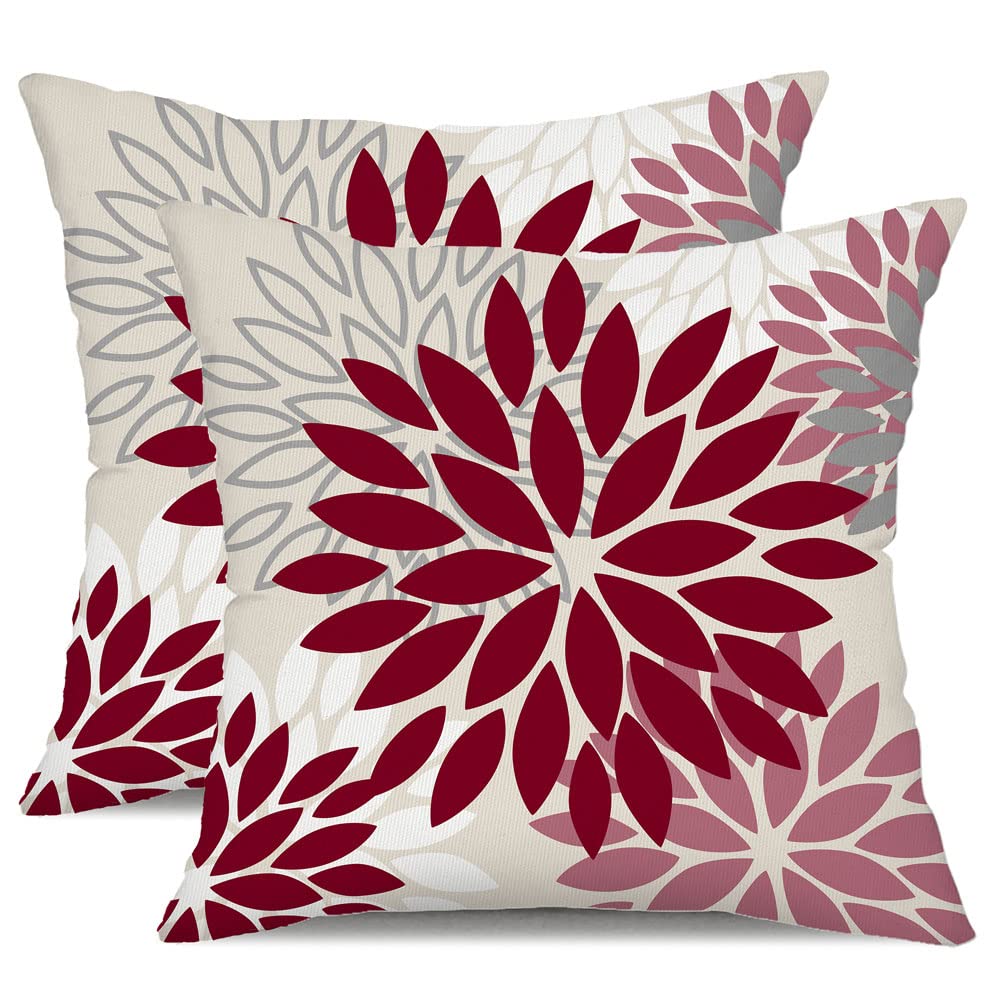 Dfxsz Wine Red Pink Flower Pillow Covers 18X18 Inch Set Of 2 Outdoor Throw Pillows Outdoor Waterproof Decor For Living Room Sofa