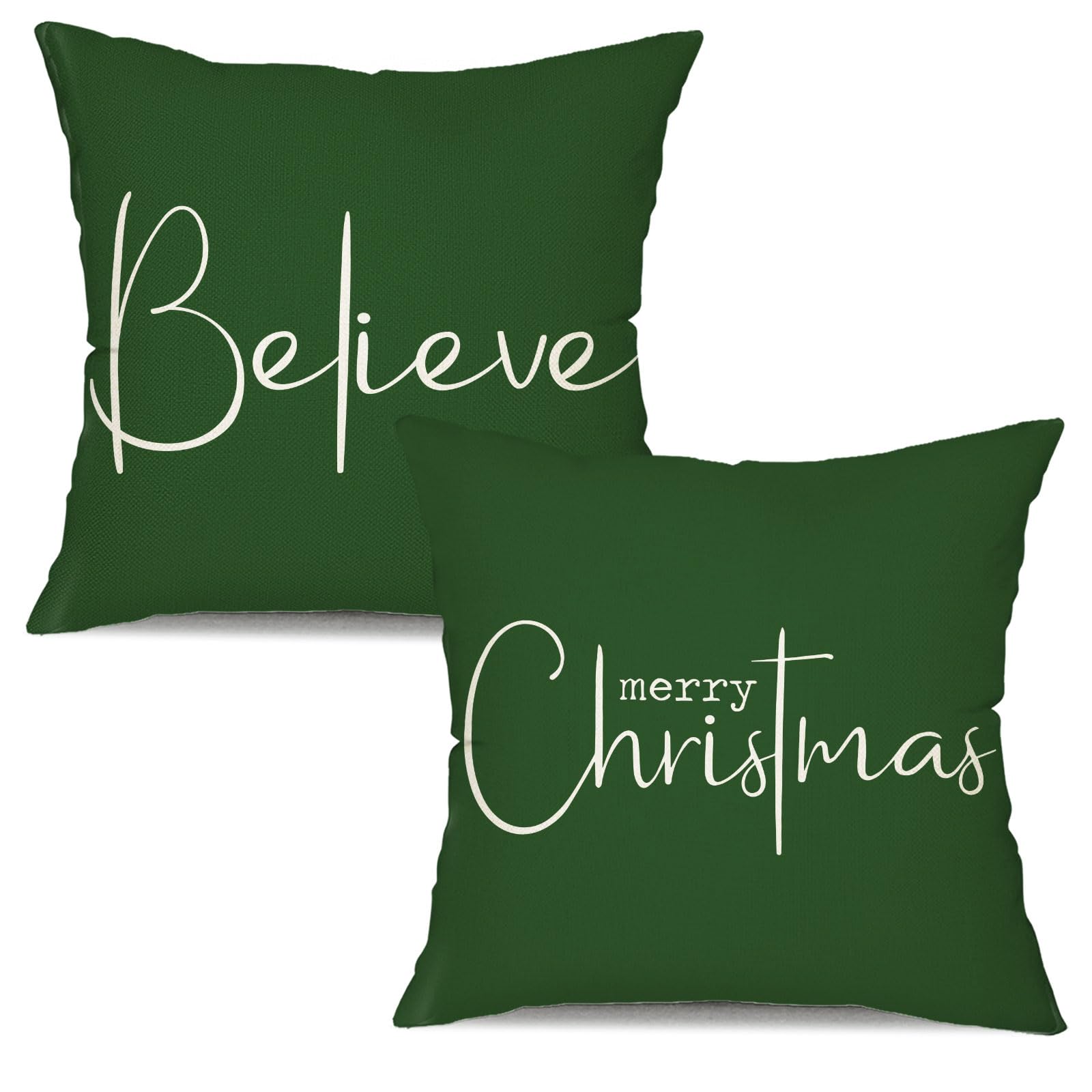 Christmas Throw Pillow Covers 18X18 Inch Set Of 2 Merry Christmas Farmhouse Decorations Believe Holiday Decor Throw Cushion Case