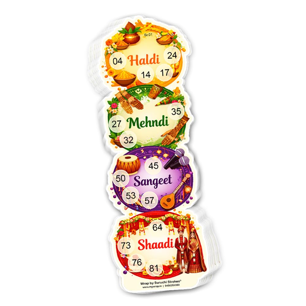 Suruchi Strokes Wedding Tambola Tickets |Shaadi Vivah Housie Game | Haldi | Mehendi | Sangeet (20 Tickets)