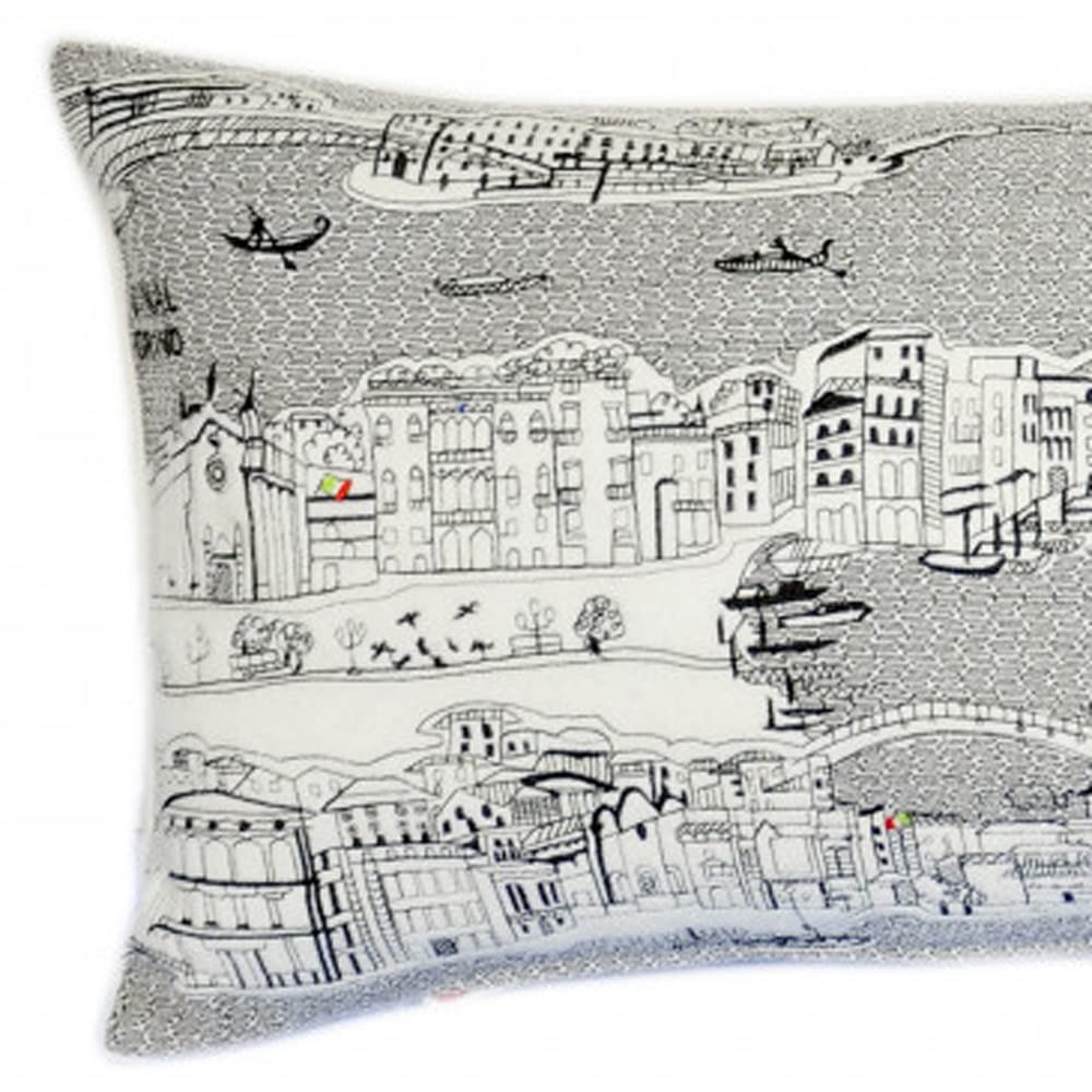 HomeRoots Cream 35' White Venice Daylight Skyline Lumbar Decorative Pillow