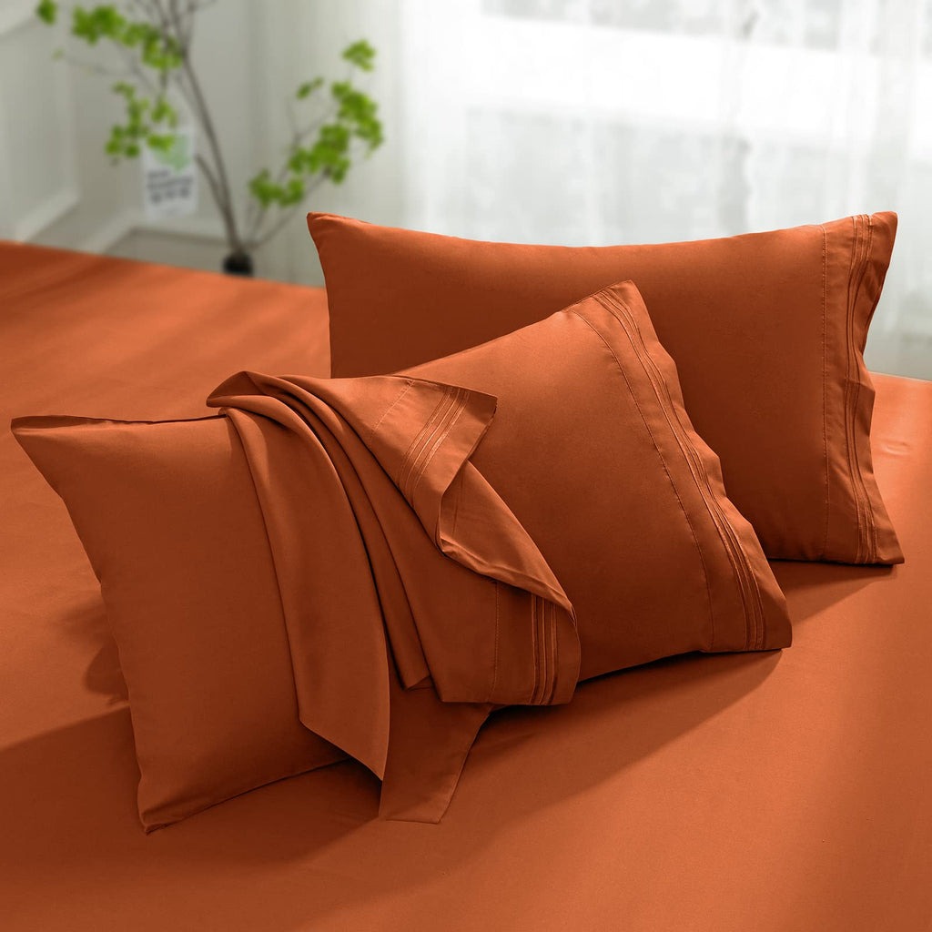 Aormenzy Microfiber Pillow Cases - Standard Size Set Of 2-1800 Thread Count Ultra Soft Rust Pillowcases - Wrinkle Resistant Pill