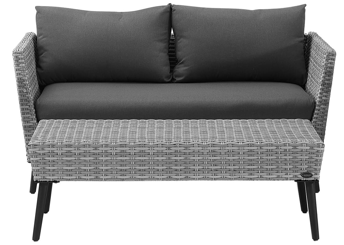 Crosley Furniture Richland 2-Piece Wicker Outdoor Coffee Table and Loveseat Patio Furniture Set for Porch, Gray