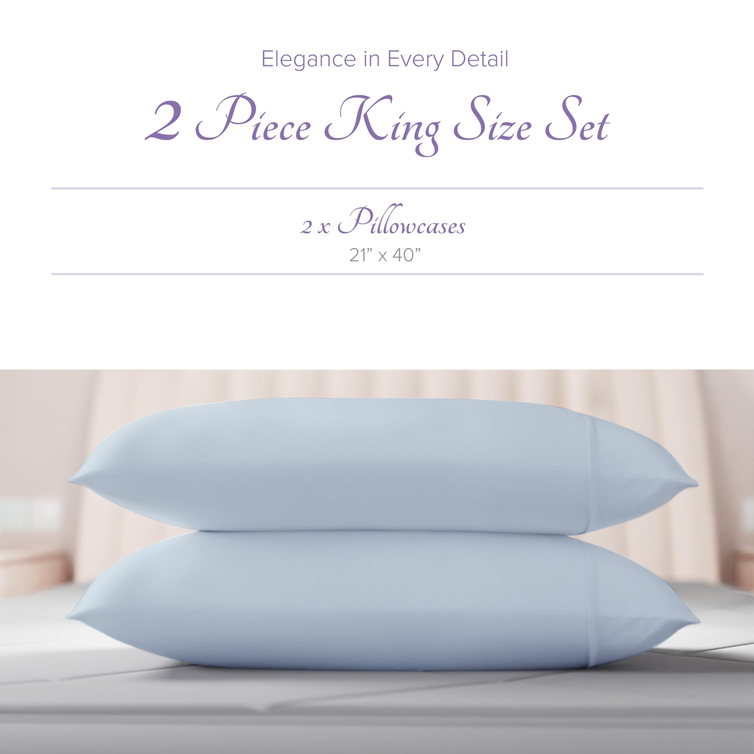 Carressa Linen 100% Egyptian Cotton Pillow Cases Set Of 2-600 Thread Count Sky Blue King Pillowcase For Sleeping, Soft, Silky Sa