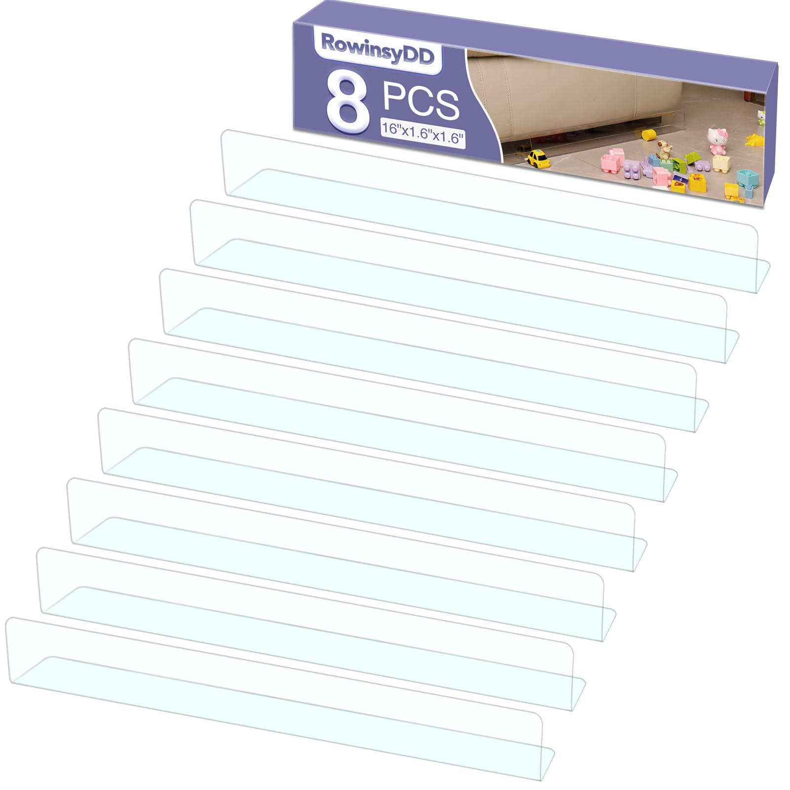 Rowinsydd 8 Pack Toy Blocker For Furniture, Clear Under Couch Blocker, Stop Things Going Under Sofa Or Bed, 16'' L X 1.6'' H, Ad
