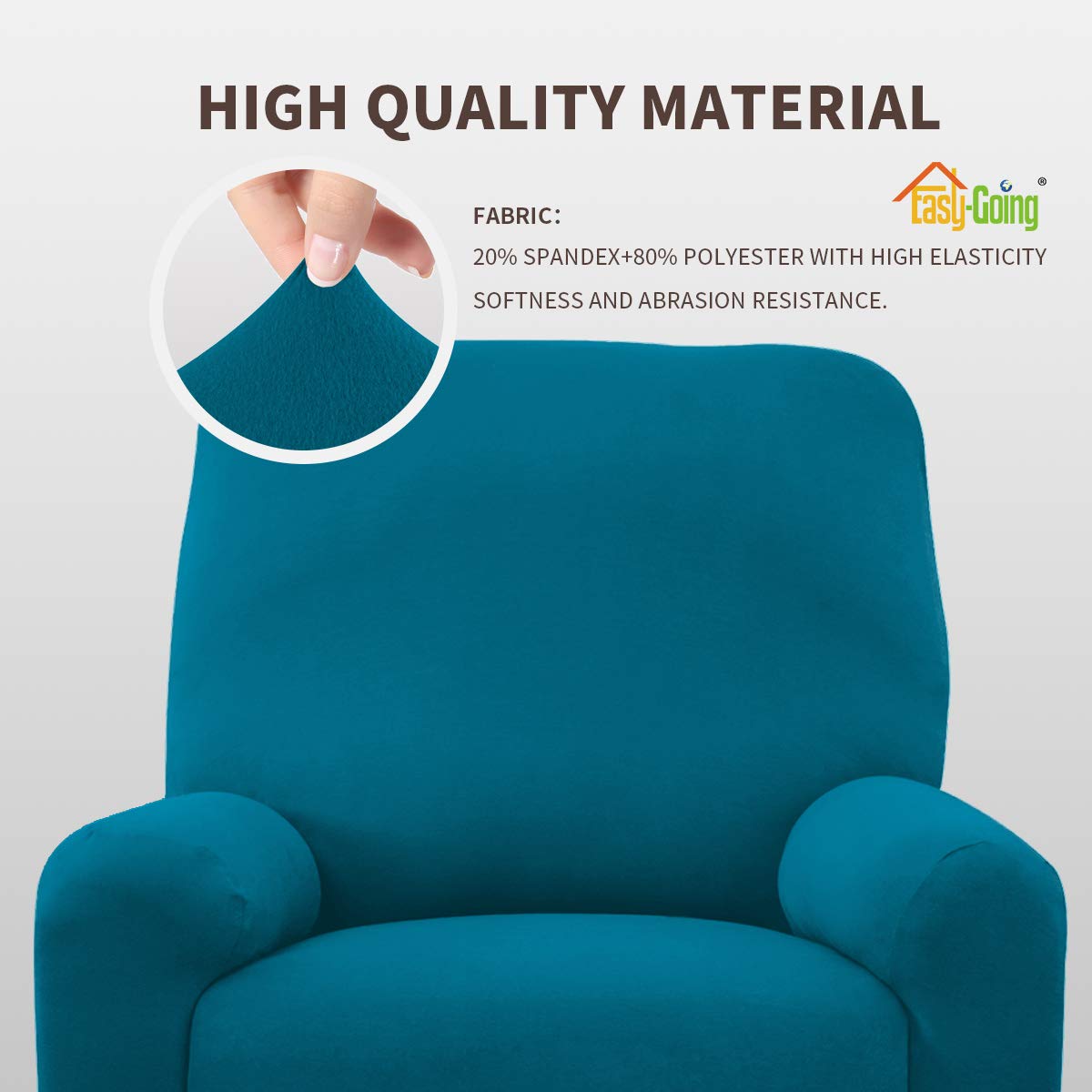 Easy-Going 4 Pieces Microfiber Stretch Recliner Slipcover - Spandex Soft Fitted Sofa Couch Cover, Washable Furniture Protector With Elastic Bottom For Kids, Pet(Recliner, Peacock Blue)