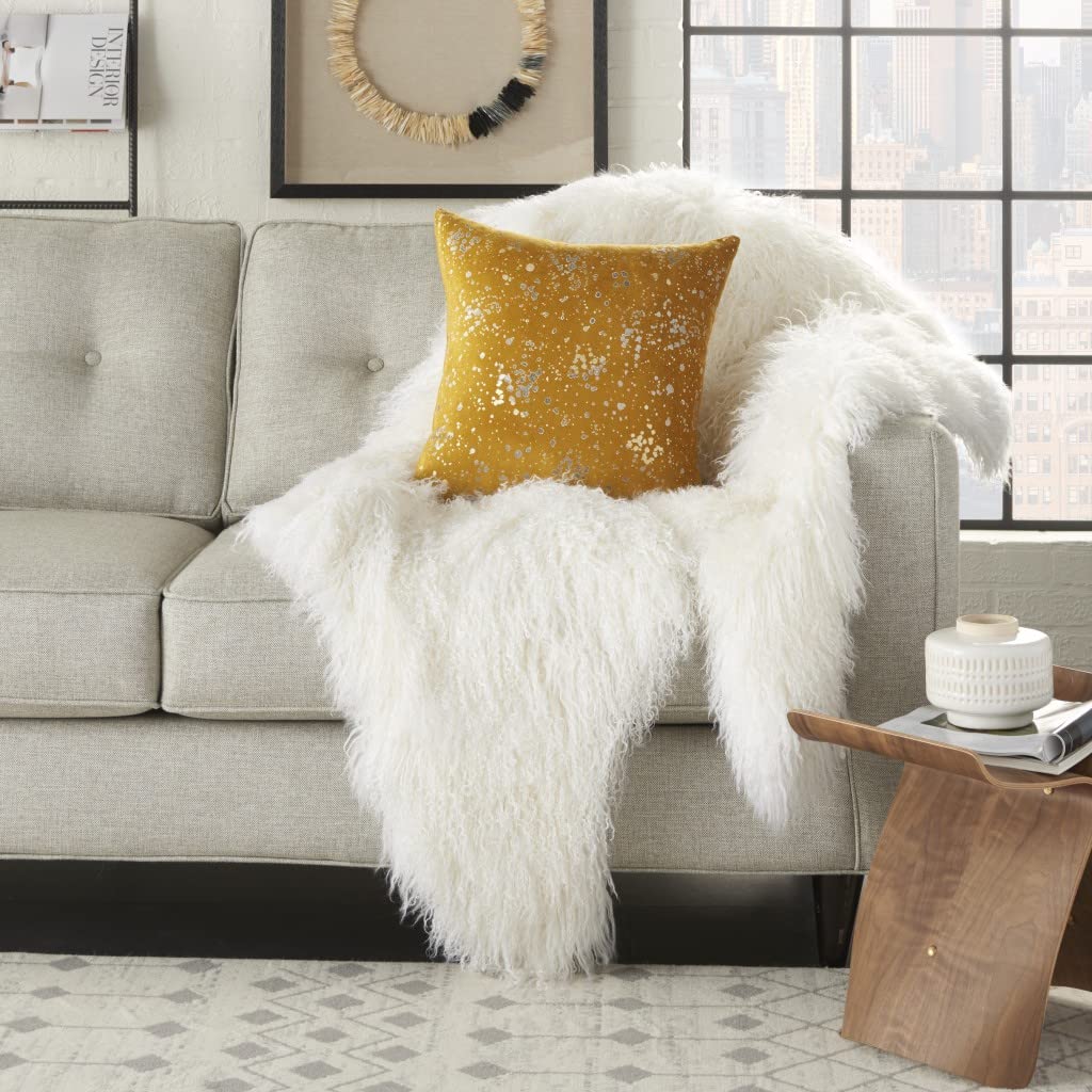 HomeRoots Grey Cotton Mustard and Silver Throw Pillow