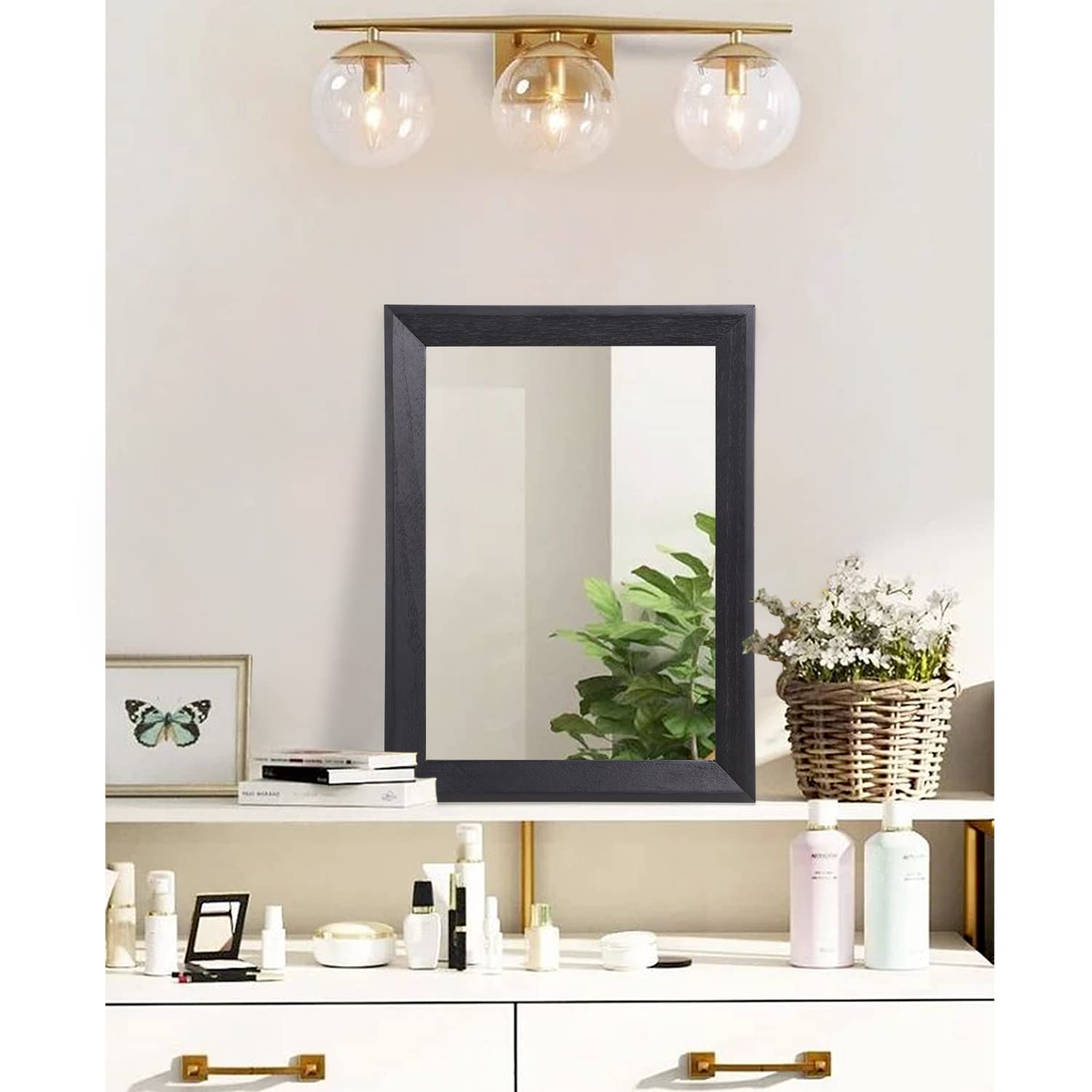 Aazzkang Wall Mirror Black Rectangle Mirrors For Wall With Wood Framed Decorative Hanging Mirror For Bedroom Bathroom Living Roo