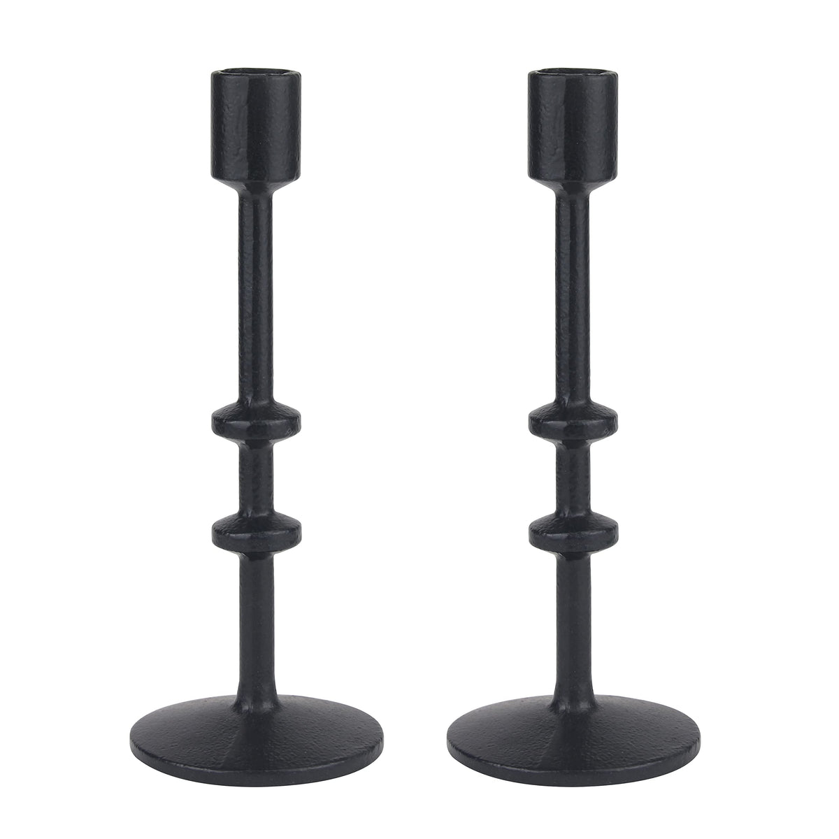 Stonebriar 9 Black Cast Iron Metal 2pc Taper Candle Holder Set, Large