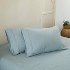 Simple&Opulence 100% French Linen Pillowcase Queen Size-Set Of 2- Washed Solid Color Pillow Cases Embroidered -Soft And Durable (Dusty Blue, 20''X30'')