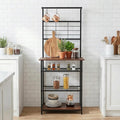 Ecofynd Black 4Tier Heavy Duty Metal Kitchen Rack With Hanging Hooks For Kitchen Organizer, Storage Shelf, Living Room Shelf, B