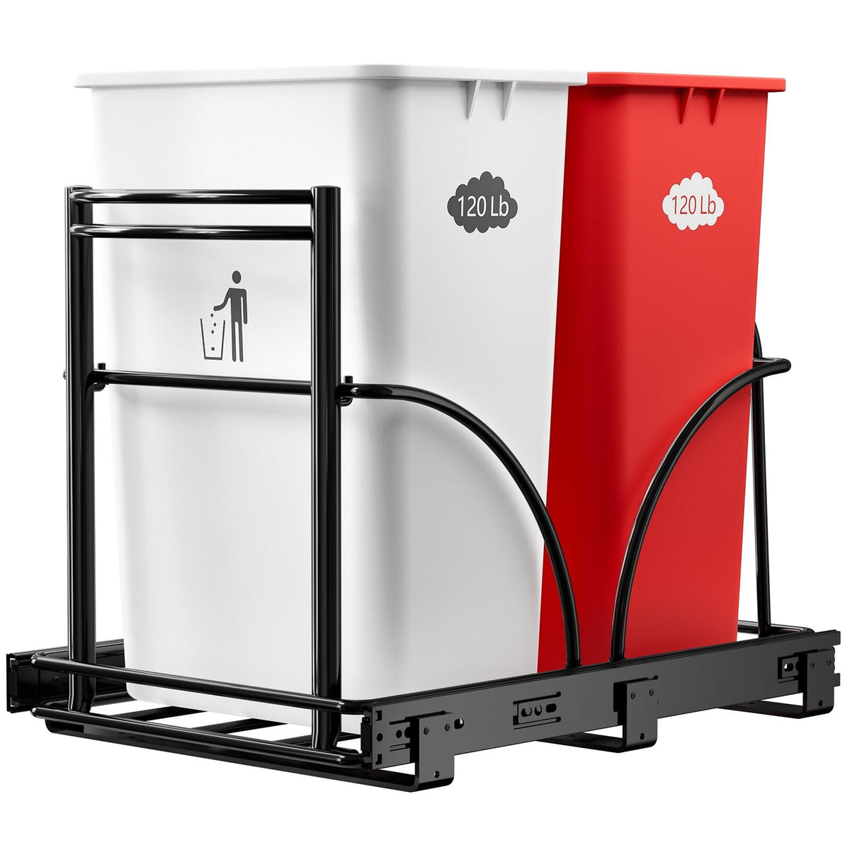 AMENER Dual Under Sink Trash Can Heavy Duty Pull Out Trash Can Under Cabinet, Fits 2x35Qt (79 Gal) Commercial Trash Cans Cabine