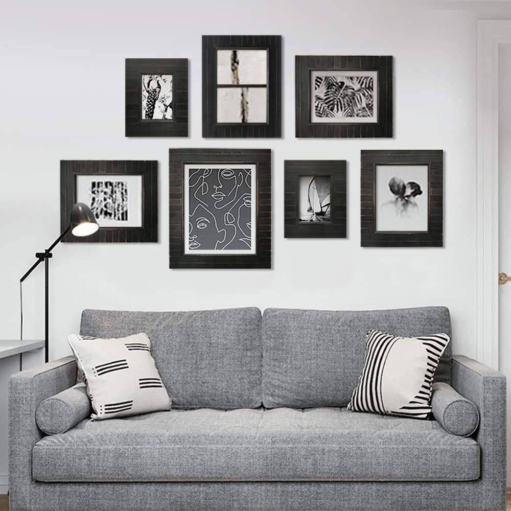 Eosglac 5X7 Picture Frame Distressed Black, Timbermount Rustic Photo Frame With Wood Siding Look, Tabletop Or Wall Display