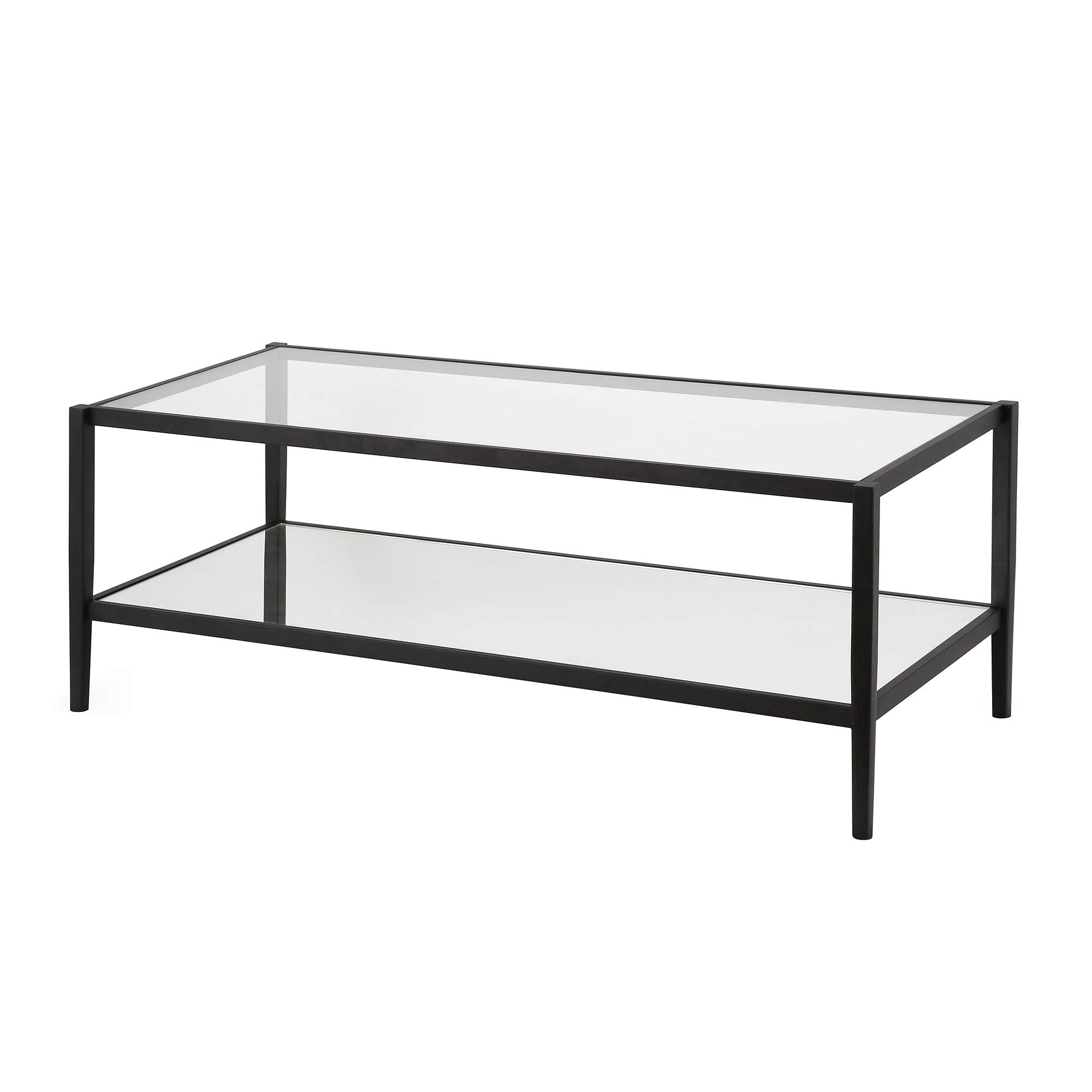Henn&Hart 45' Wide Rectangular Coffee Table With Mirror Shelf In Blackened Bronze, Modern Coffee Tables For Living Room, Studio Apartment Essentials