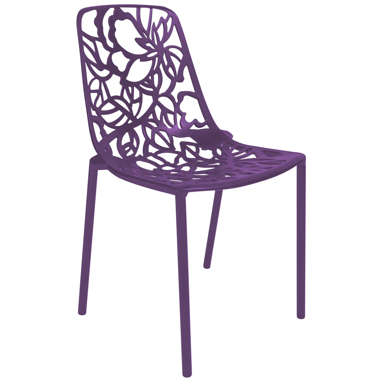 LeisureMod Stackable Purple Dining Side Chair for Patio & Kitchen with Floral Cutout Design