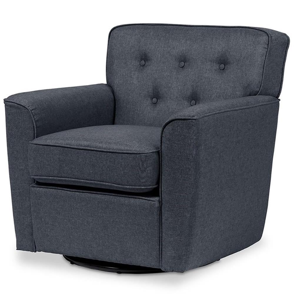Wholesale Interiors Canberra Retro Fabric Upholstered Buttontufted Swivel Glider Lounge Chair With Arms, Large, Grey