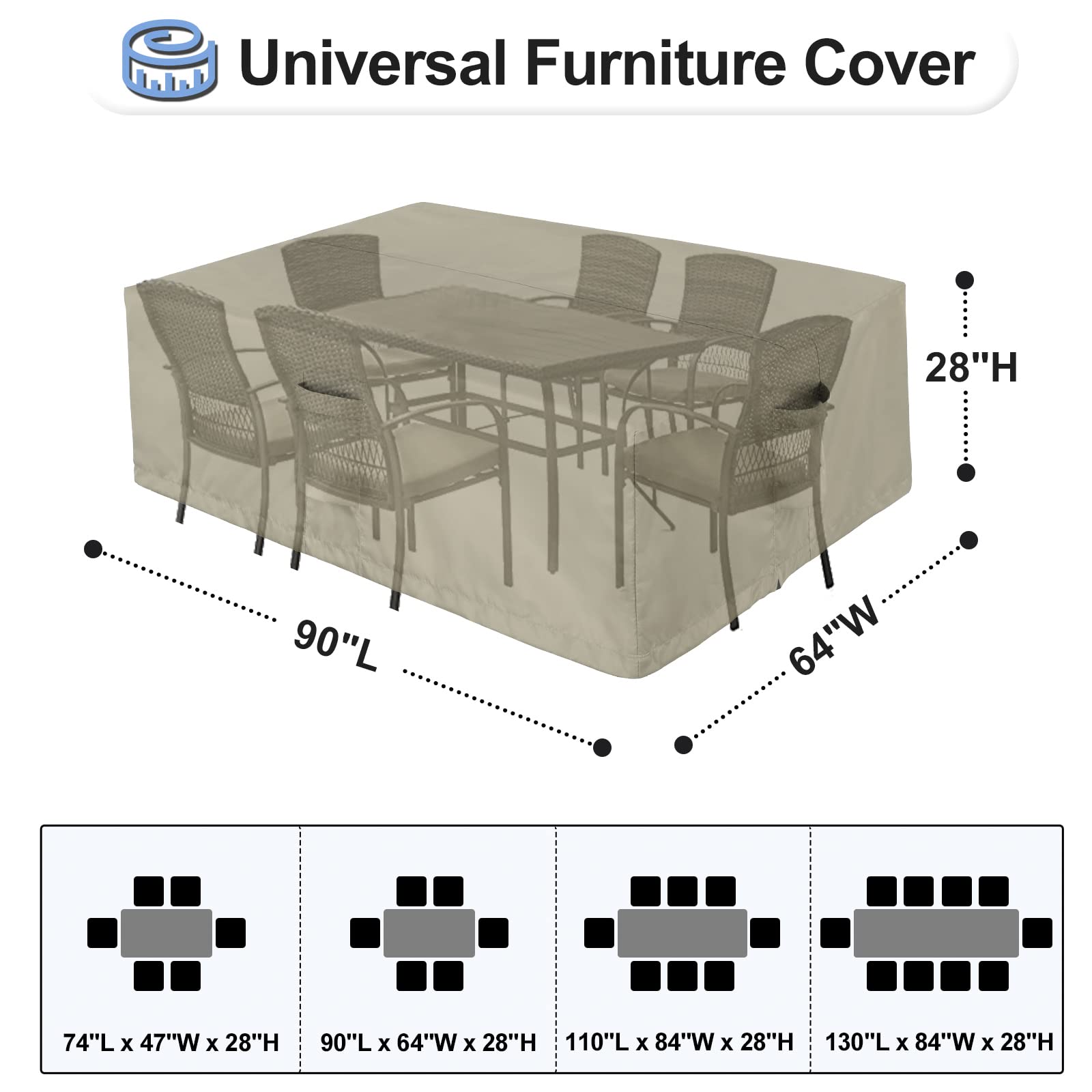 Outdoorlines Outdoor Waterproof Patio Table Furniture Set Covers - Rectangle Couch Sectional Cover Outside Weatherproof Patio Furniture Covering For Deck, Lawn And Backyard 90'L X 64'W X 28'H, Camel