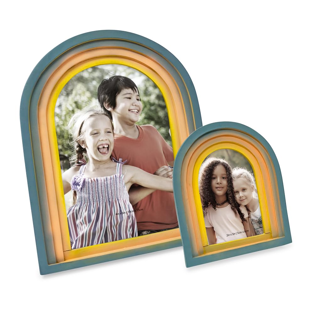 Isaac Jacobs 2X3 Vertical Rainbow Arc Resin Picture Frame With Gradient Design, Decorative Photo Frame, Tabletop & Wall Display,