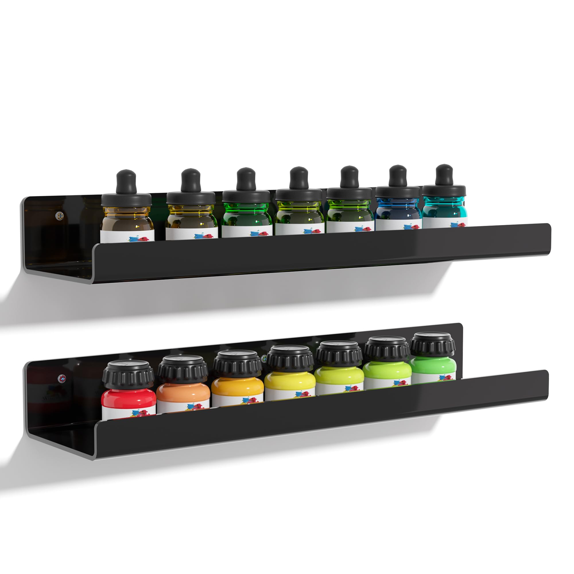 upsimples 2 Pack Acrylic Shelves for Wall Storage, 15 Floating Bookshelves for Kids, Display Shelf Organizer for Bathroom, Bedro