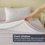 Nsnlgsgc Pink Gingham Queen Sheet Set, Soft Brushed Microfiber Plaid Queen Bed Sheets, 4-Pieces Grid Sheet Set With Deep Pocket