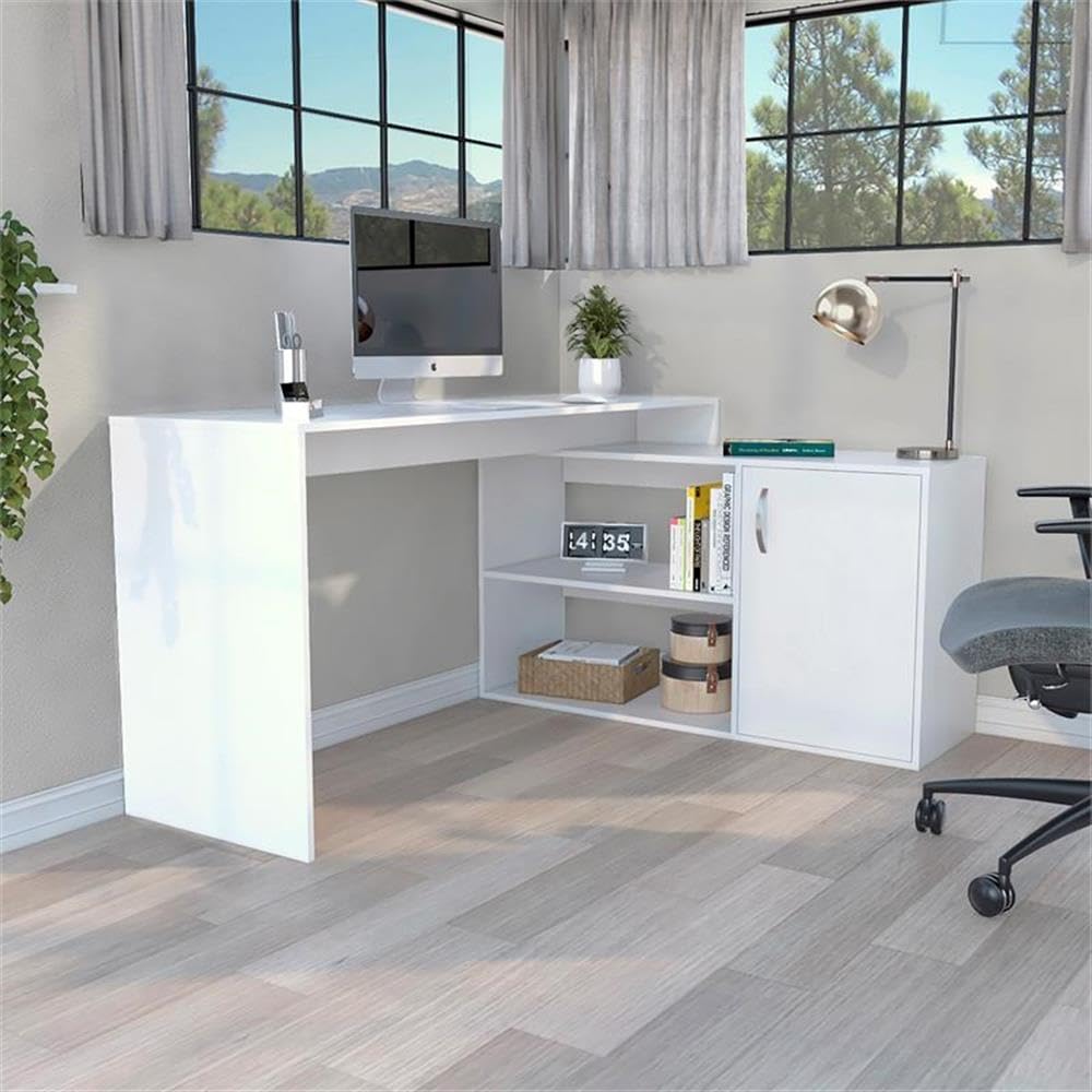 TUHOME Axis L-Shaped Desk Engineered Wood Desks in White