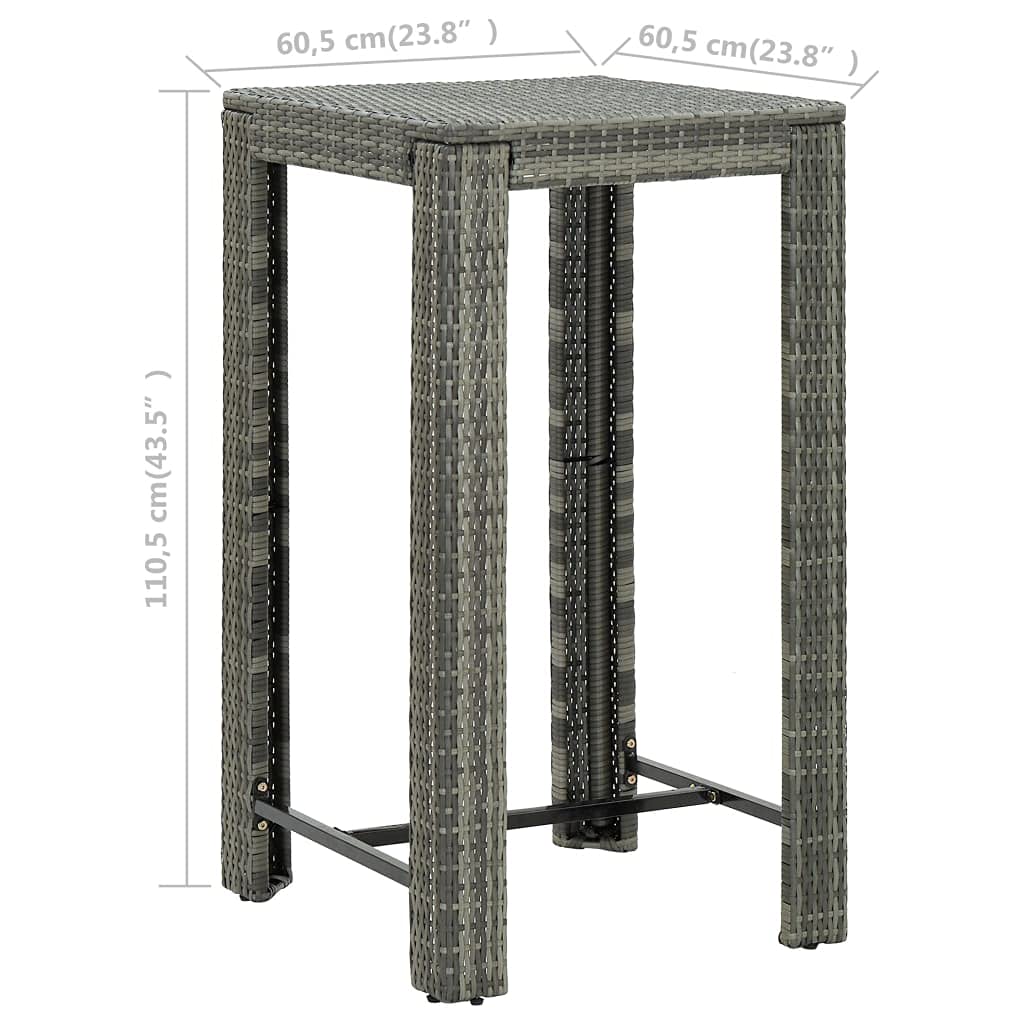 vidaXL Patio Bar Set 3 Piece, Bistro Set for Outdoor Porch Yard, Bar Stool with Cushions, Bistro Table, Farmhouse Modern Style, Poly Rattan Gray