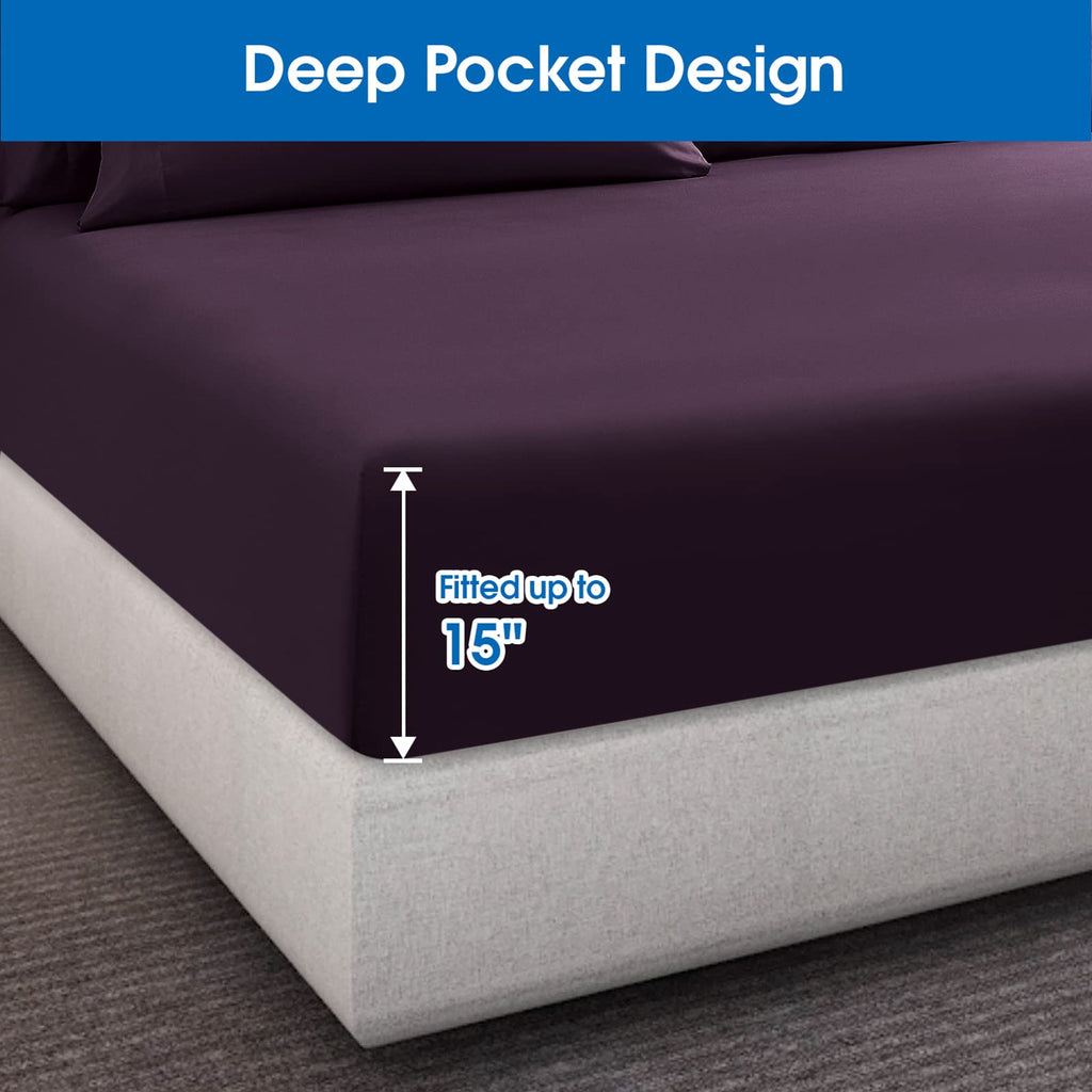 Homeideas Full Size Bed Sheets - 4 Piece Set (Purple) - Extra Soft Brushed Microfiber 1800 Bedding Sheets, Deep Pocket, Wrinkle & Fade Free