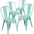 4 Pk. Mint Green Metal Indoor-Outdoor Stackable Chair