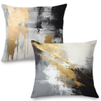 Supwhd Black And Gold Pillow Covers, Abstract White Black And Gold Pillow Covers 24X24 Set Of 2, Modern Black And White Pillow C