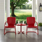 Crosley Furniture Ridgeland 3-Piece Outdoor Chair and Side Table Set, Retro Metal Bistro Patio Sets for Deck, Red