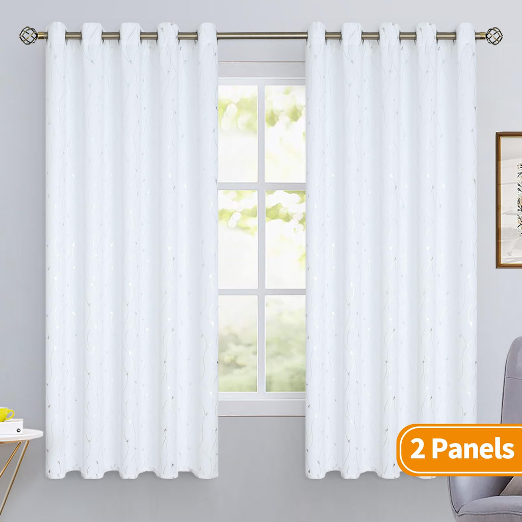 Bgment White Blackout Curtains 60 Inches Wide For Bedroom/Living Room, Room Darkening Thermal Insulated Grommet Window Drapes With Line And Dots Pattern, 2 Panels, Each Panels 60 X 63 Inch