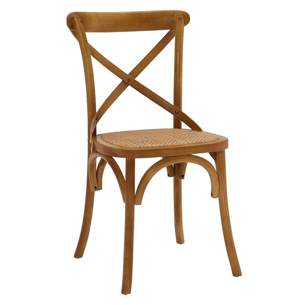 Modway Gear Rustic Modern Farmhouse Elm Wood Rattan Four Dining Chairs In Walnut